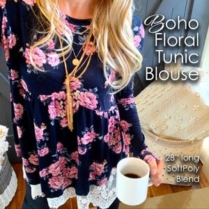 Boho Floral Tunic Blouse